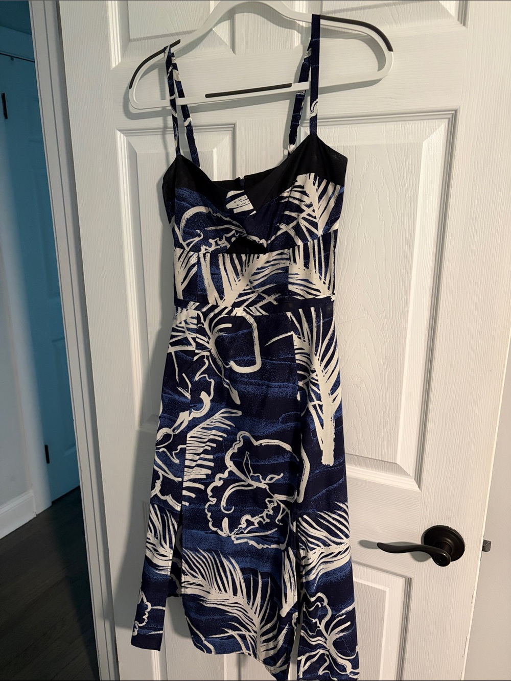 Timo Weiland Navy and White Tropical Midi Dress